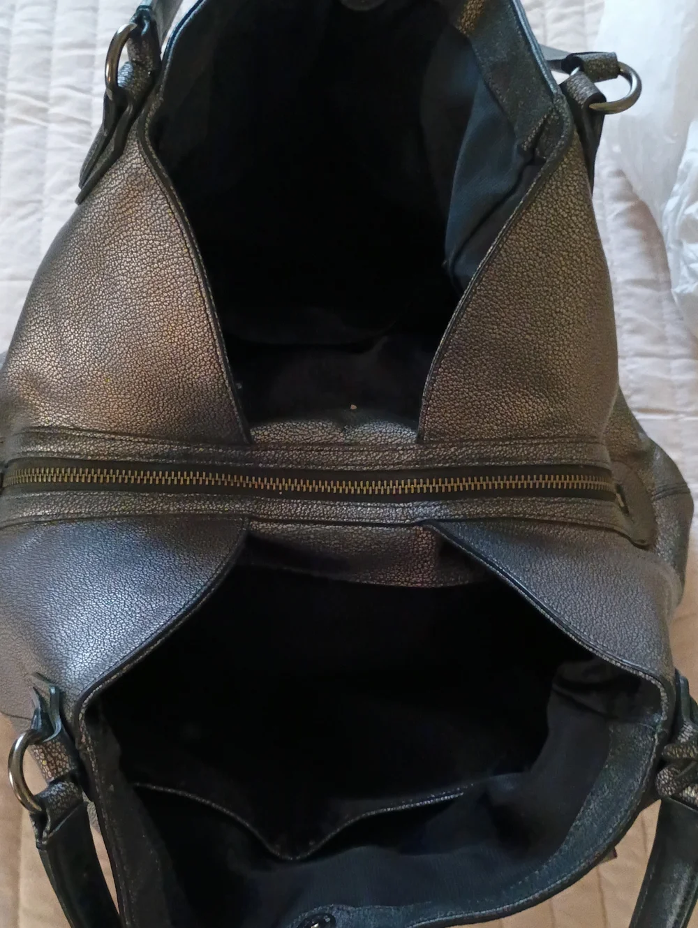 Coach Metallic Black Pebbled Leather Shoulder Tote